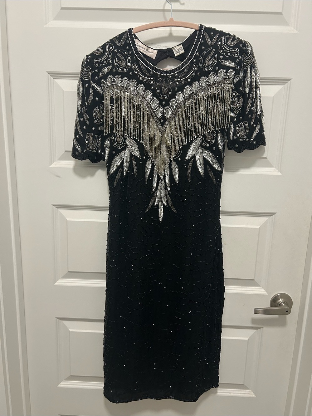 Laurence Kazar Black Dress with Silver Fringe Embellishment - Picture 1 of 9